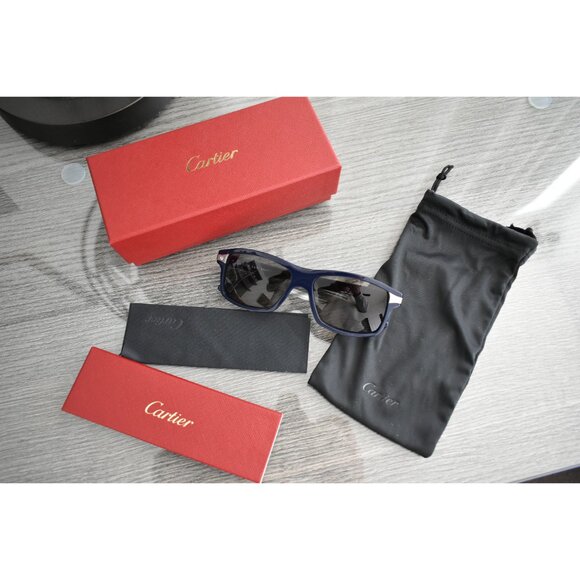 CARTIER SANTOS DE CARTIER RECTANGULAR BLUE SUNGLASSES NEW 100% GENUINE MSRP $775 - Picture 10 of 10
